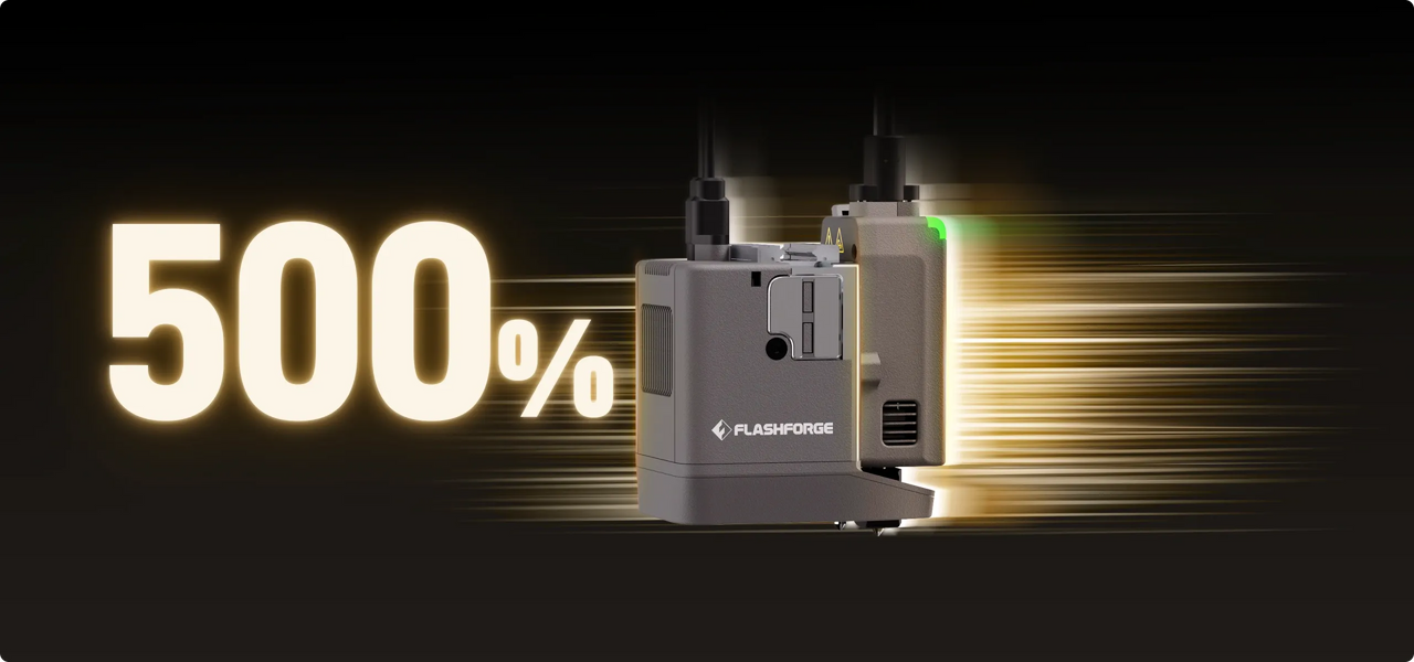 Los cuatro cabezales de la Creator 5 Pro imprimiendo multicolor hasta 500% más rápido