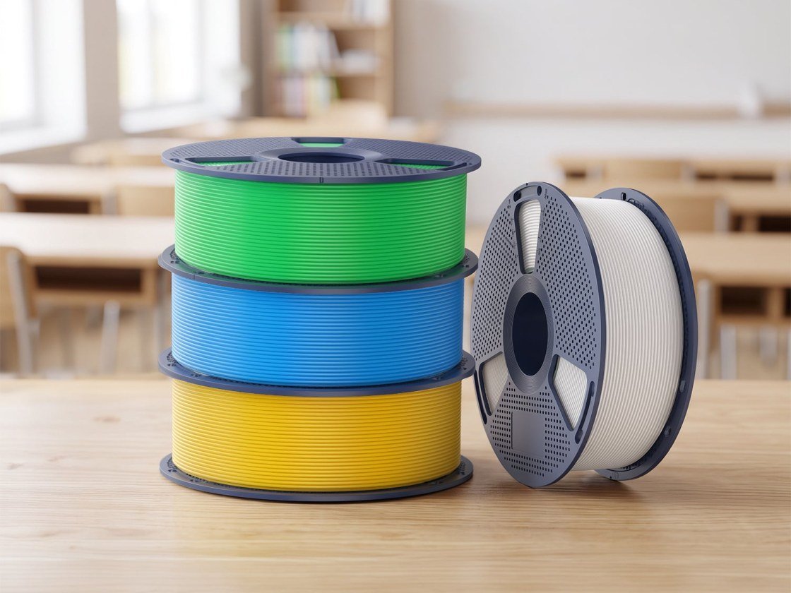 Bobinas de filamento SUNLU PLA de colores, bien ordenadas